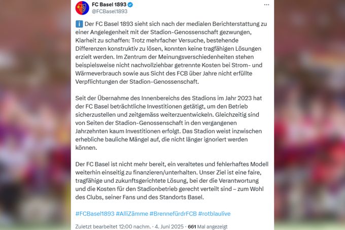 Der FC Basel bezieht Stellung zum Streit um die Stadion-Miete. FC Basel Stadion