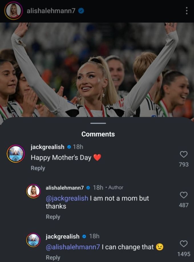 Ein falscher Jack Grealish kommentierte einen Post von Alisha Lehmann und flirtete mit ihr öffentlich – und ganz unanständig. Jack Grealish Alisha Lehmann