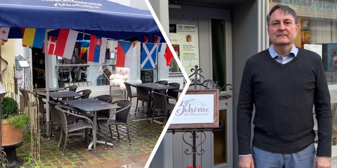 Rheinfelden AG - Restaurant hat Tische von anderem Lokal vor der Tür Rheinfelden AG - Restaurant hat Tische von anderem Lokal vor der Tür