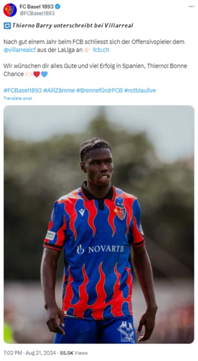 Thierno Barry verlässt den FC Basel. FC Basel