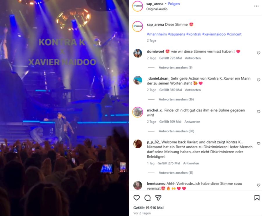 Xavier Naidoo steht bei einem Konzert von Kontra K plötzlich als Überraschungsgast auf der Bühne.