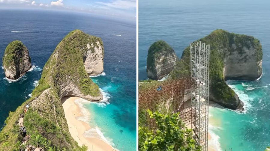 So herrlich wie im linken Bild war die Aussicht vor dem Turmbau zu Bali.