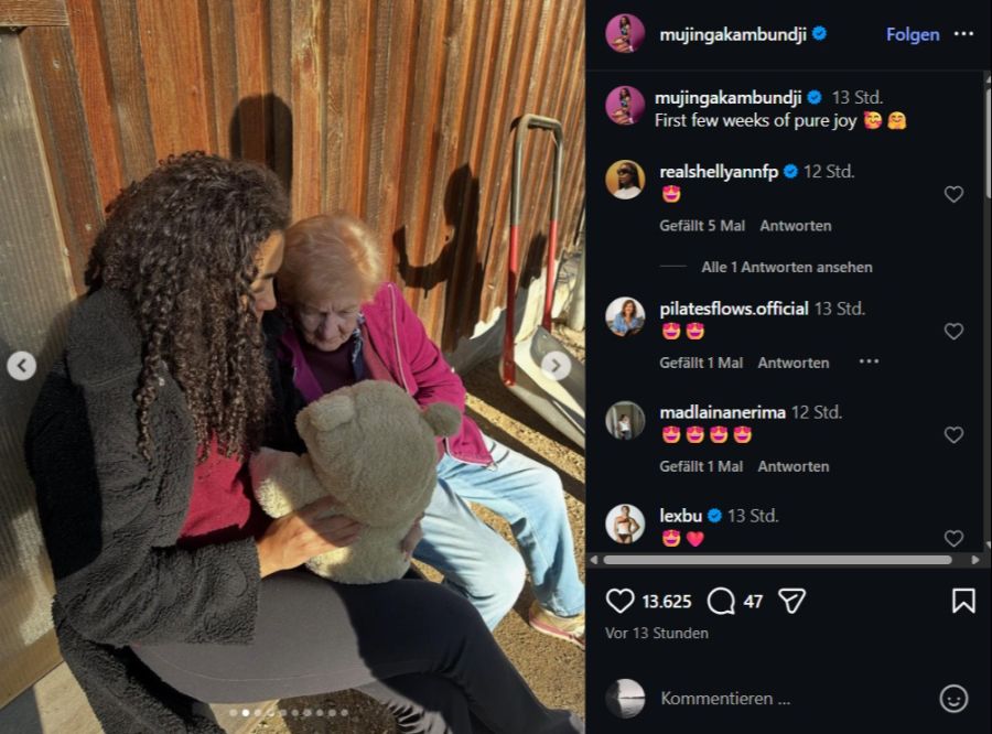 Mujinga Kambundji teilt auf Instagram intime Einblicke in die ersten Wochen mit ihrem Baby.