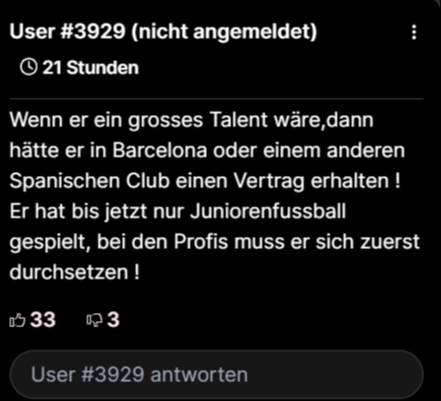 Ein weiterer Leser möchte Eman Kospo erst mal auf Profi-Niveau sehen.