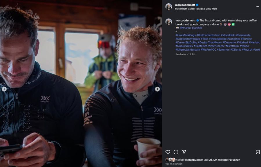 «Nette Kaffeepausen» habe es im ersten Ski-Camp gegeben, schreibt Marco Odermatt auf Instagram.