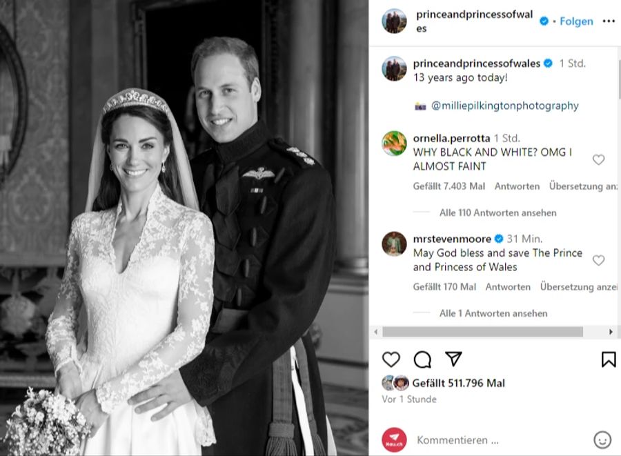 Schwarz-Weiss-Fotos werden oftmals bei verstorbenen Menschen genutzt. Kein Wunder, versetzt dieser Beitrag von Prinz William und Kate die Royal-Fans in Angst und Schrecken!