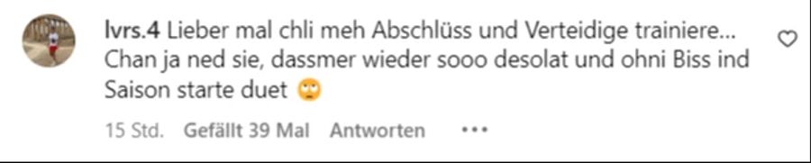 Ein anderer User fordert mehr Abschluss- und Verteidigungstraining.