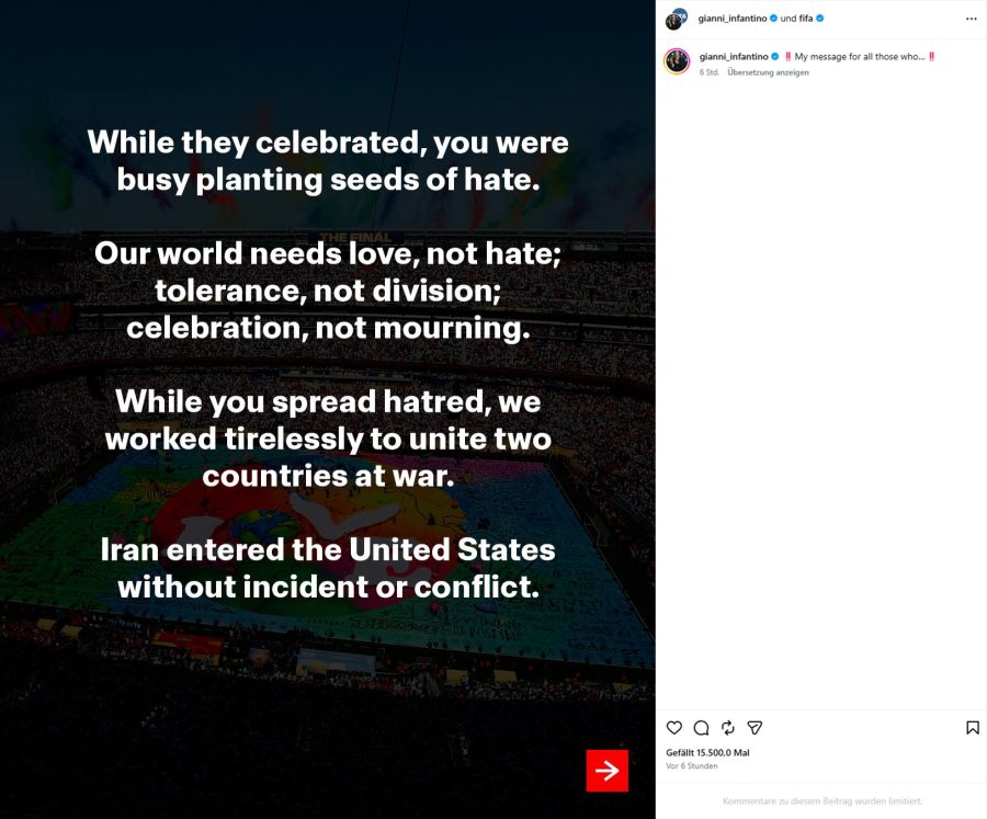 Gianni Infantino auf Instagram.