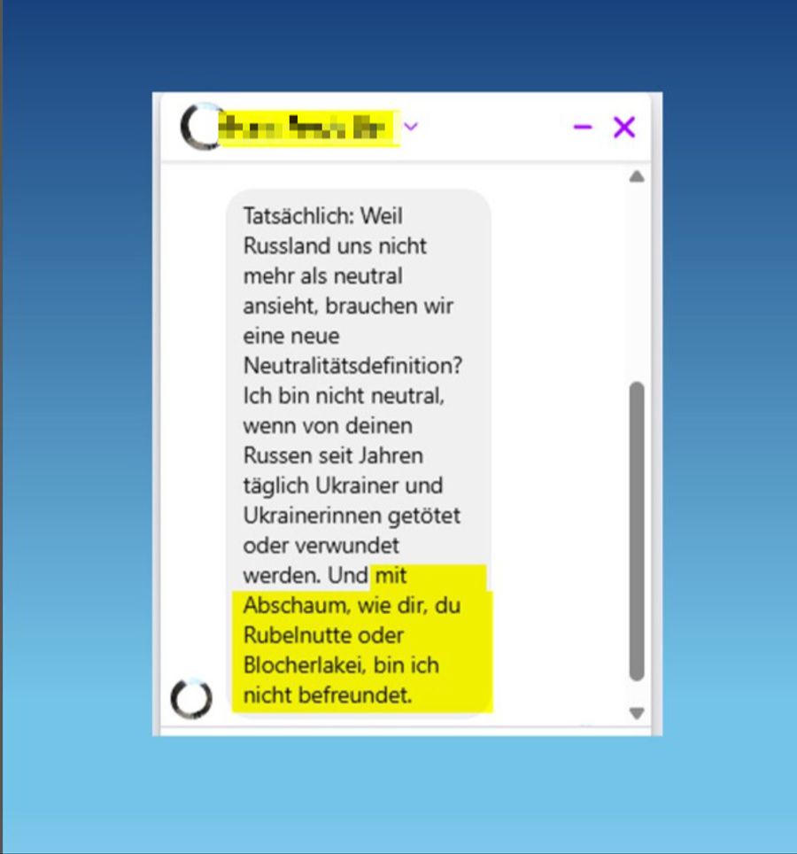 Der User ist gegen die Neutralitätsinitiative – und reagiert mit Beschimpfungen.