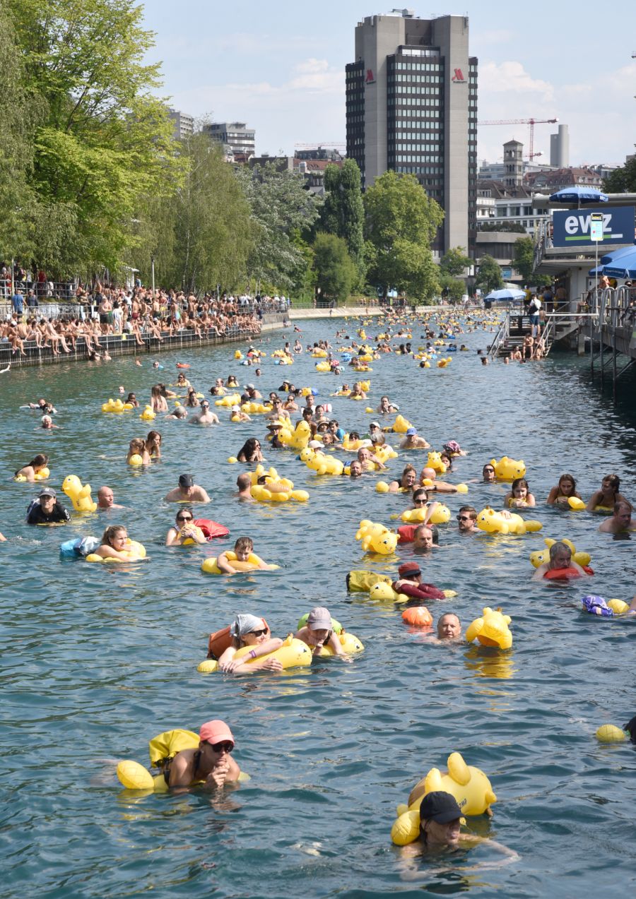 Ankunft im Flussbad Oberer Letten – dieses Jahr nach etwa einer Stunde – also deutlich länger als auch schon.