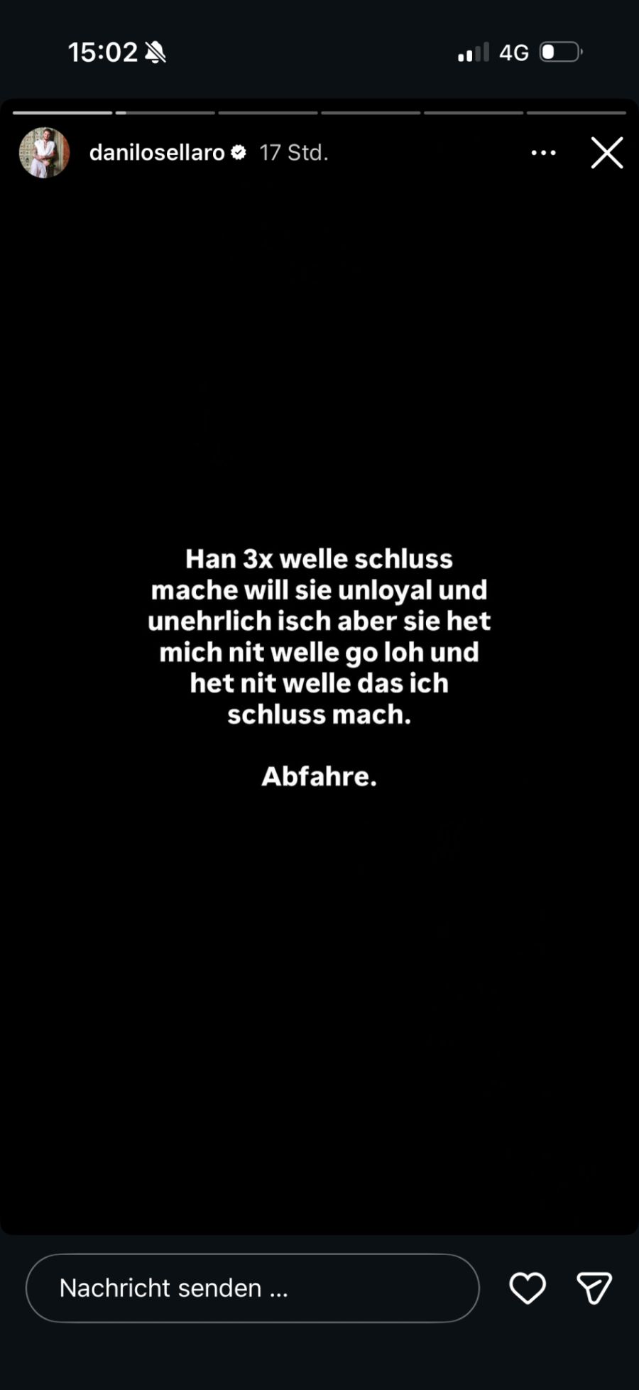 Danilo Sellaro schreibt, er habe mehrfach Schluss machen wollen.