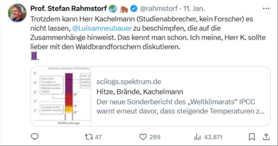 Für seine Aussage erntet der Wetter-Experte Kritik. Klimaforscher Stefan Rahmstorf betitelt ihn etwa als «Studienabbrecher».