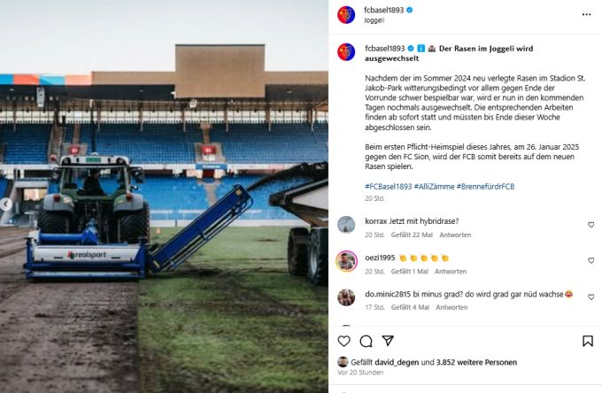 Beim FC Basel wird ein neuer Rasen verlegt. FC Basel