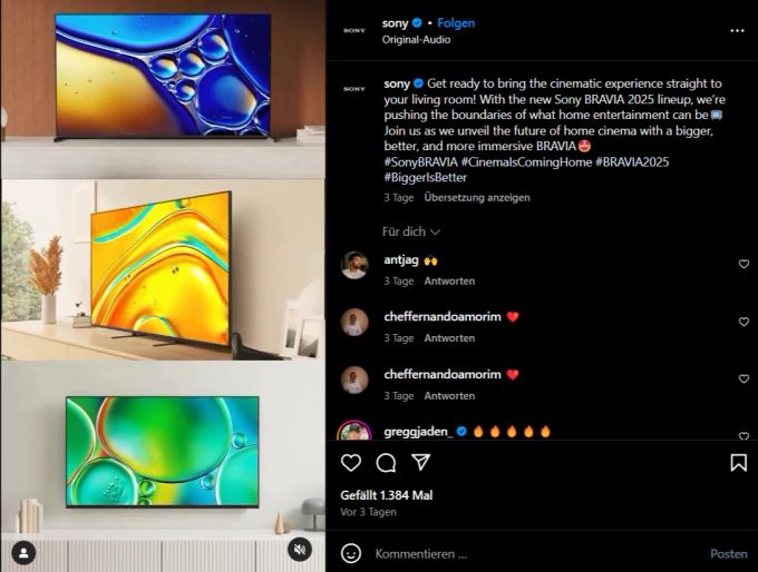 Sony präsentiert seine TV-Serie für 2025. sony 2025 instagram post