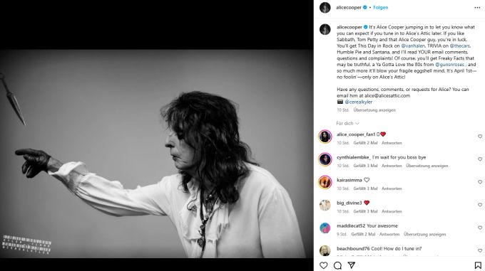 Die Rocklegende Alice Cooper hat ein gefährliches Ritual. Alice Cooper