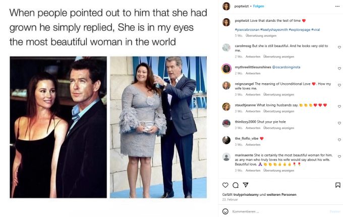 Wird für die Liebe und Loyalität gegenüber seiner Ehefrau Keely (61) im Netz gefeiert: Ex-Bond-Darsteller Pierce Brosnan (71). Pierce Brosnan Ehefrau