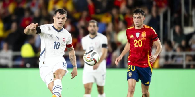 Granit Xhaka im Spiel gegen Spanien. Granit Xhaka Schweizer Nati