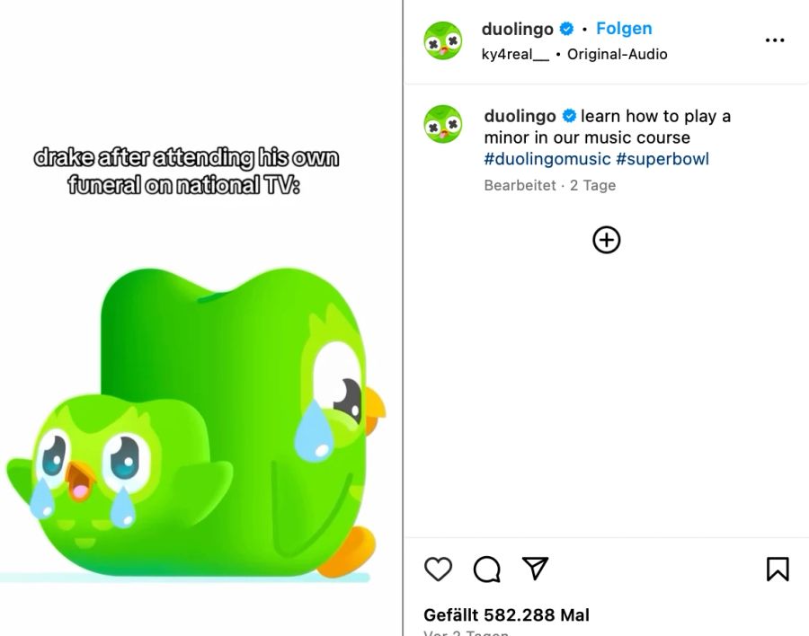 Duolingo Duo Instagram Post