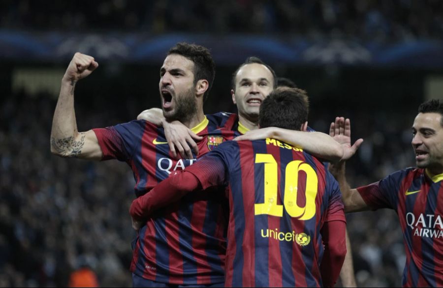 Cesc Fabregas bei Barça mit Iniesta, Messi und Xavi.