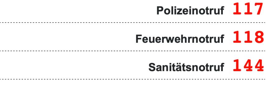 Verkehrssicherheit: Notrufnummern Schweiz