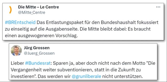 «Die Mitte» und die Grünliberalen kritisieren die Ansätze im Entlastungspaket des Bundesrats. Mitte Grossen Sparen Bundesrat