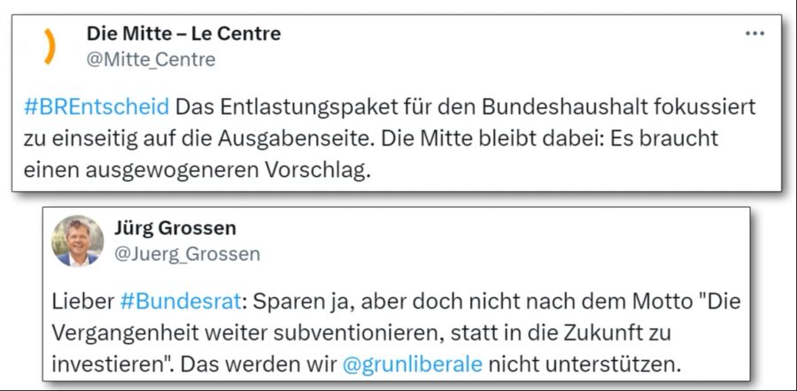 Mitte Grossen Sparen Bundesrat