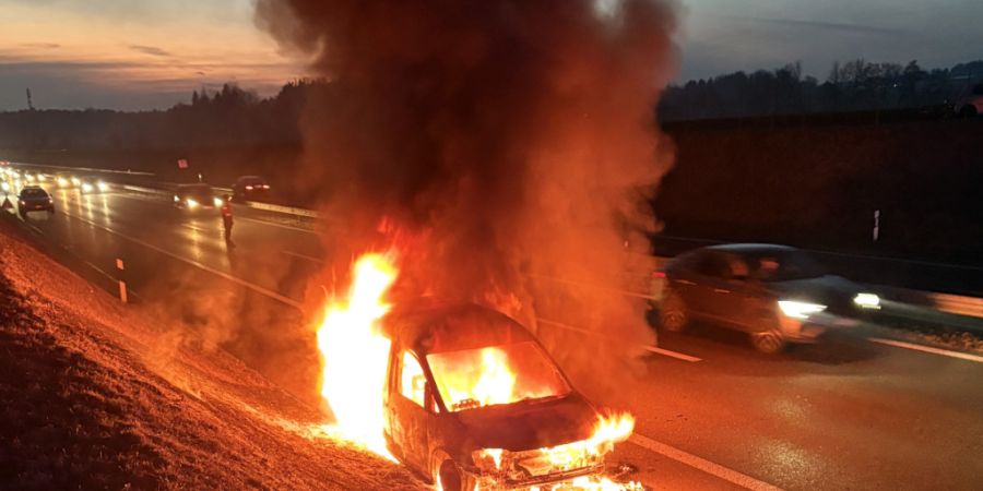 Das Fahrzeug brannte auf dem Pannenstreifen komplett aus.