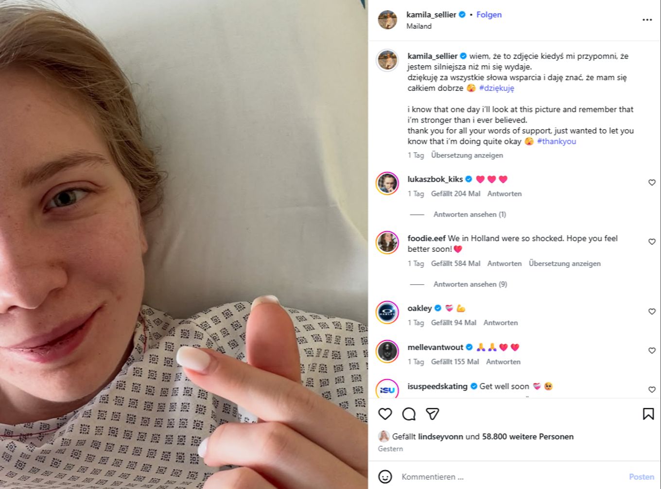 Postet Olympia 2026: Shorttrackerin postet erstes Bild nach Horror-Crash | Nau.ch
