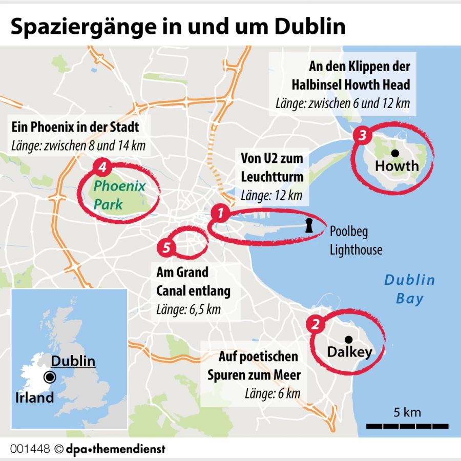 Dublin Stadtplan Spaziergänge Routen Grafik