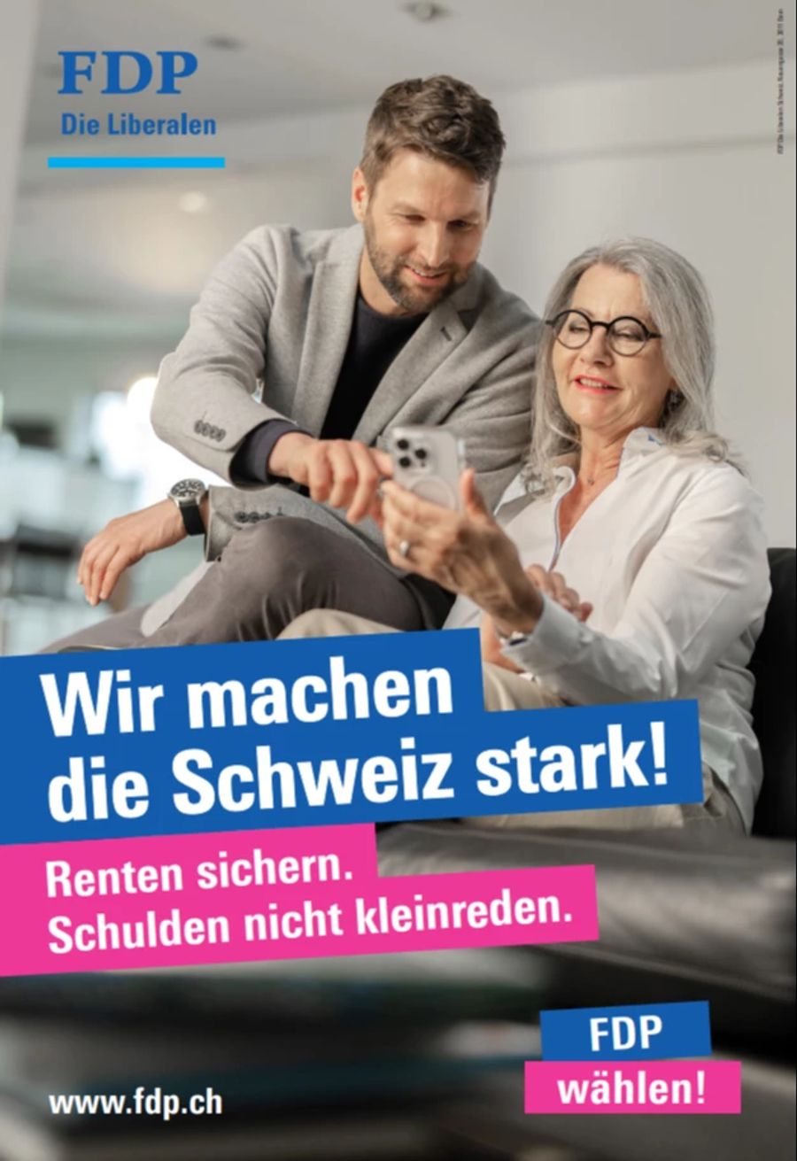 Das neue Wahlkampfplakat der FDP: «Renten sichern. Schulden nicht kleinreden.»