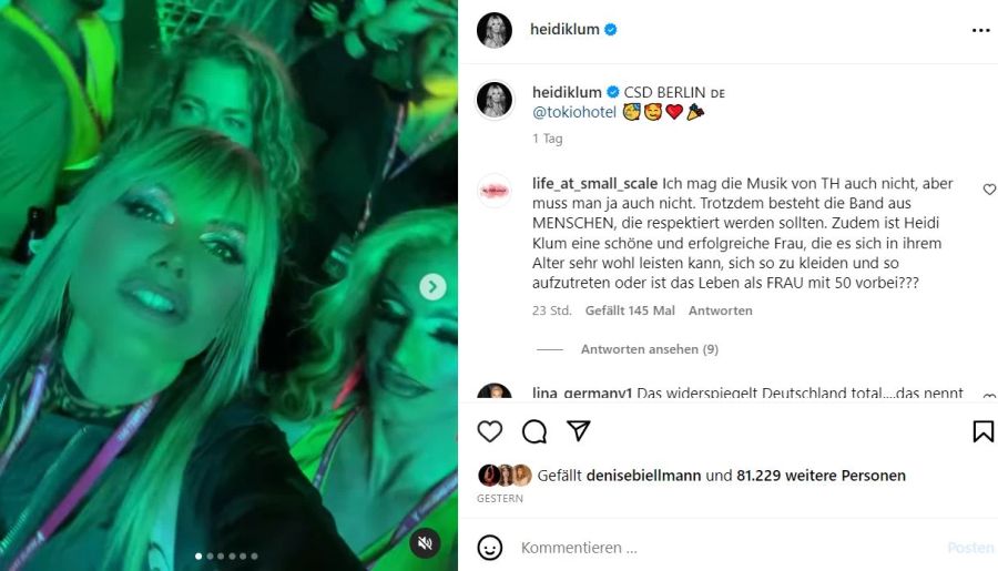 Heidi feiert ihren Tom und dessen Band Tokio Hotel.