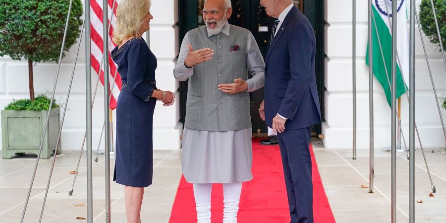 US-Präsident Joe Biden und First Lady Jill Biden begrüssen Indiens Premierminister Narendra Modi zu einem privaten Abendessen im Weissen Haus.