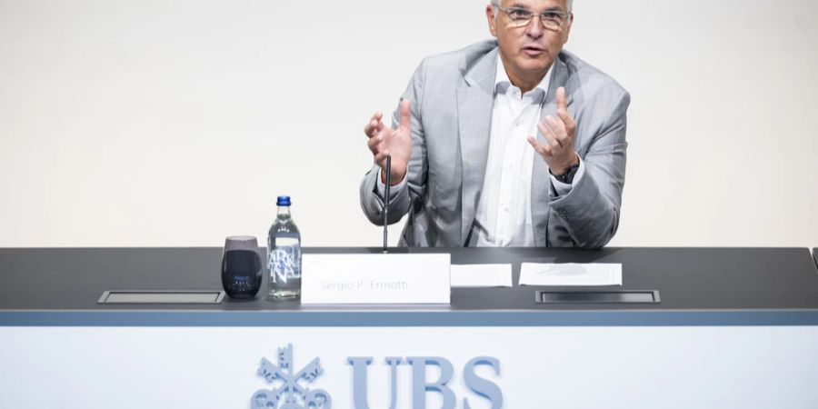 UBS-Chef Sergio Ermotti spricht während der Präsentation der Quartalszahlen und der ersten Resultate seit der Credit-Suisse-Übernahme, am 31. August 2023 in Zürich.