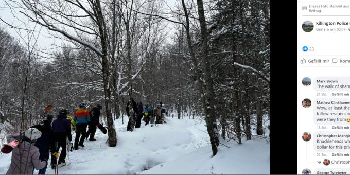 Die gerettete Gruppe von Wintersportlern bei ihrer Rückkehr. Wintersportler gerettet