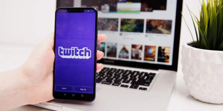 Smartphone Twitch Logo App Laptop Hintergrund Schreibtisch