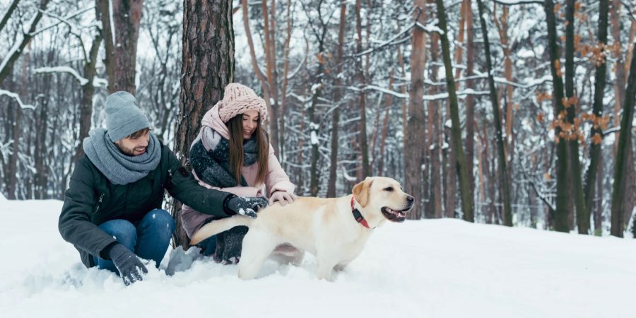 Mann Frau Hund Winter