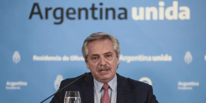 Alberto Fernandez, argentinischer Präsident, spricht bei einer Pressekonferenz. Alberto Fernández
