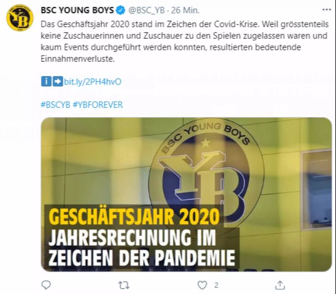 YB veröffentlicht den Geschäftsbericht des Jahres 2020. YB