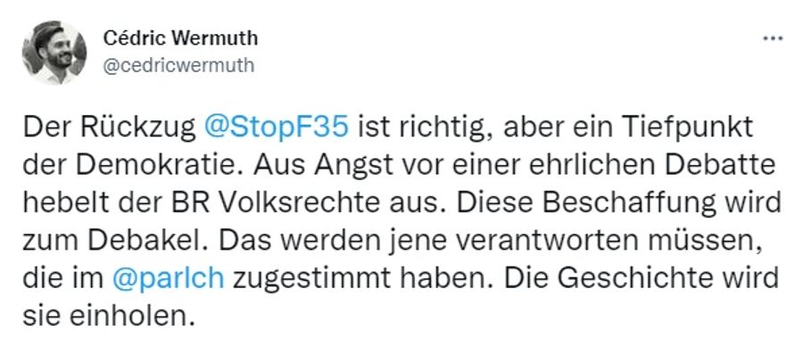 Cédric Wermuth (SP/AG) wittert ein Debakel: Er Spricht von einem «Tiefpunkt der Demokratie».