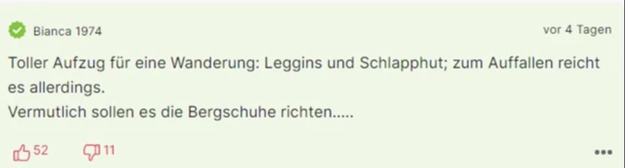 Der Nau.ch-Leser versteht nicht, warum man sich für ein solches Wander-Outfit entscheidet.