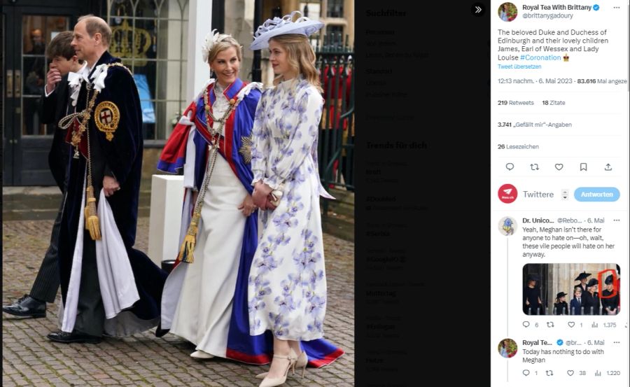 Lady Louise erscheint mit ihrer Familie in der Westminster Abbey am Tag der Krönung.