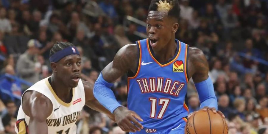 Dennis Schröder machte ein ganz starkes Spiel für die Oklahoma City Thunder. Foto: Sue Ogrocki/AP/dpa