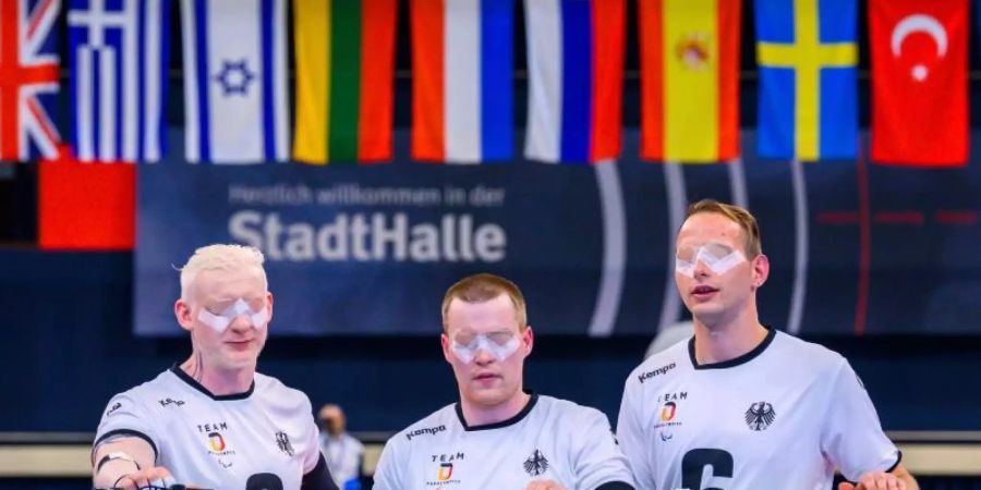 Die deutschen Goalballer holten in Rostock den EM-Titel. Foto: Jens Büttner/dpa-Zentralbild/dpa