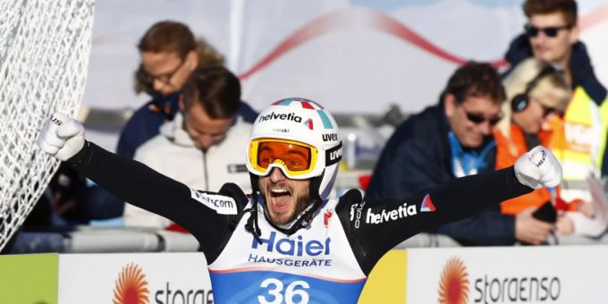 Nun jubelt Peier - wie hier bei der WM - auch im Weltcup im Skispringen. Skispringen Kilian Peier