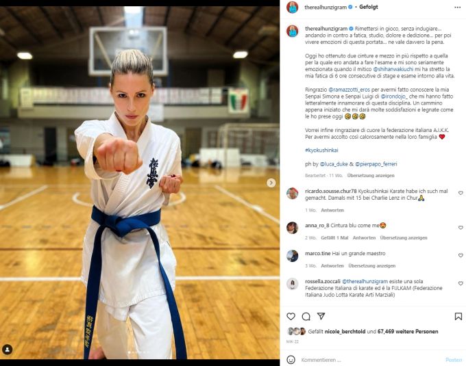 Michelle Hunziker trainiert Kyokushinkai, eine der härtesten Karate-Arten. Michelle Hunziker