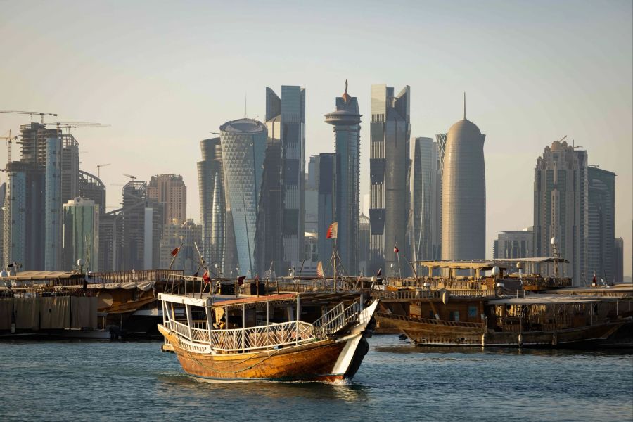 Dhow-Boote Skyline Doha Qatar Katar