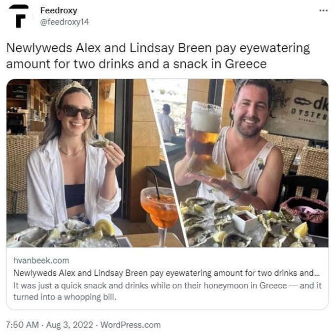 Lindsay und Alex Breen strahlen während ihrem Zvieri um die Wette. Mit dem Eintreffen der Rechnung kippt die Stimmung aber. Mykonos