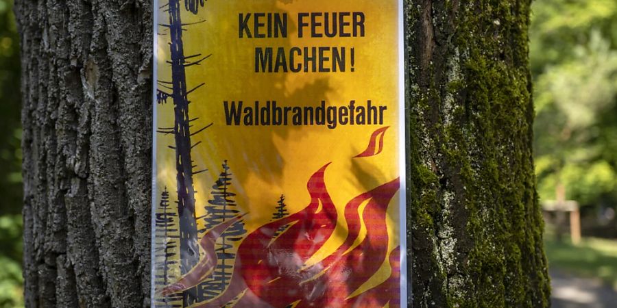 Es herrscht Waldbrandgefahr: Warnplakat im Waldgebiet der Langen Erlen in Basel. (Archivbild)