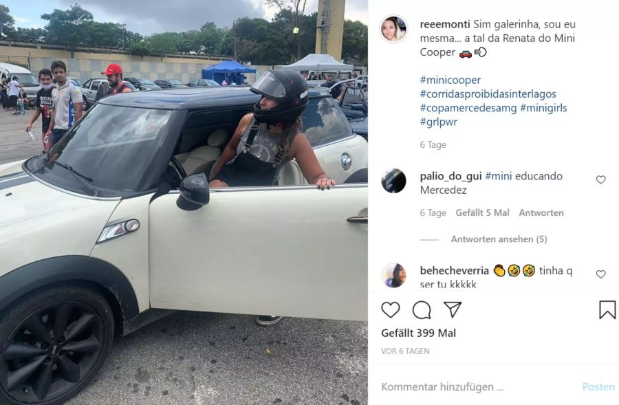 Sie nahm an einem Drag-Race neben der Strecke teil.