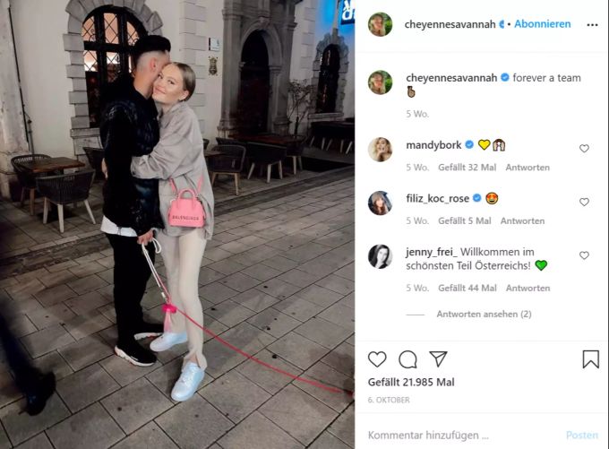 Cheyenne Ochsenknecht zog für die Liebe nach Österreich. Cheyenne Ochsenknecht